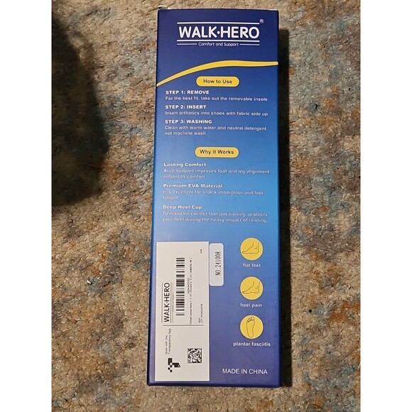 10" Walk-Hero Medical Orthotic Insoles Mens 7/8 Women’s 9/10 Plantar Fasciitis - Picture 2 of 4